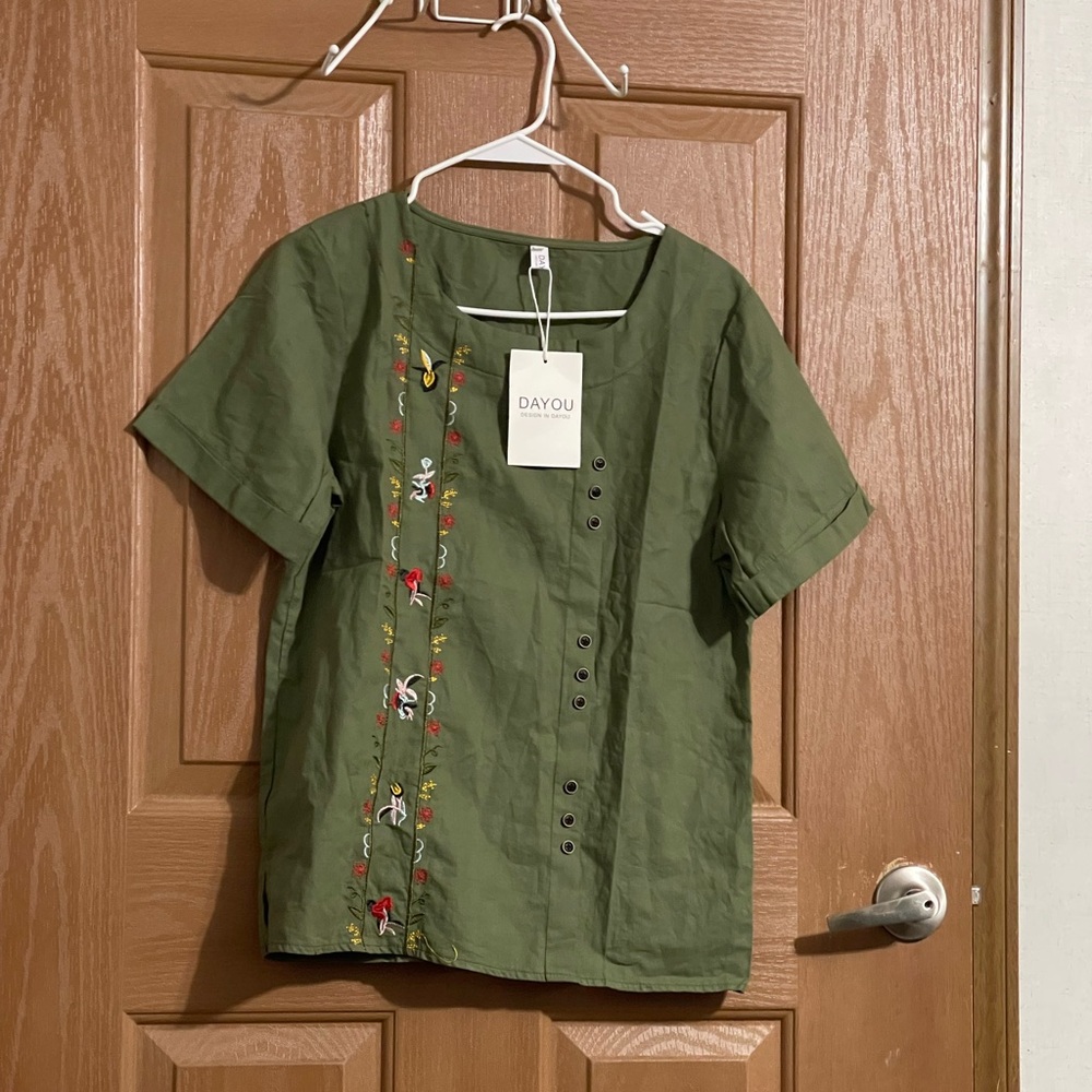 Green Embroidered Women's Blouse